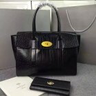 2016 Latest Mulberry New Bayswater Bag in Black Polished Embossed Croc Leather