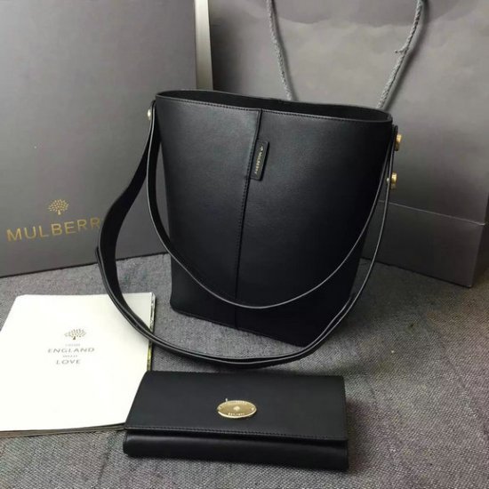 2016 Latest Mulberry Small Kite Tote in Black Flat Calf Leather - Click Image to Close