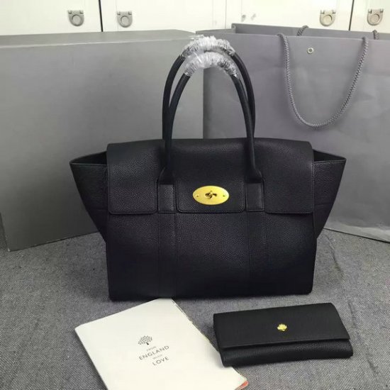 2016 Latest Mulberry New Bayswater Bag in Black Natural Grain Leather - Click Image to Close