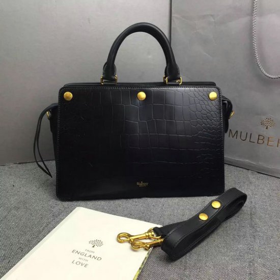 2016 Fall/Winter Mulberry Chester Tote Bag Black Polished Croc Leather - Click Image to Close