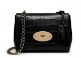 Mulberry Lily black croc Leather Shoulder Bag