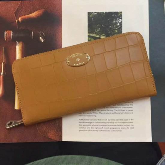 2016 Latest Mulberry Zip Around Wallet Camel Deep Embossed Croc Print - Click Image to Close