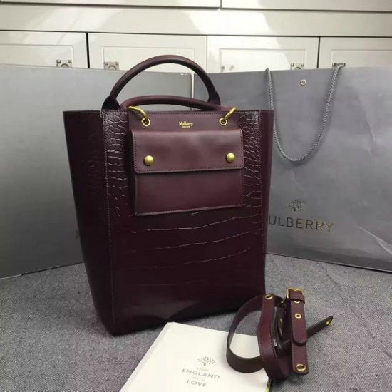 2016 Fall/Winter Mulberry Maple Tote Bag Burgundy Polished Embossed Croc - Click Image to Close