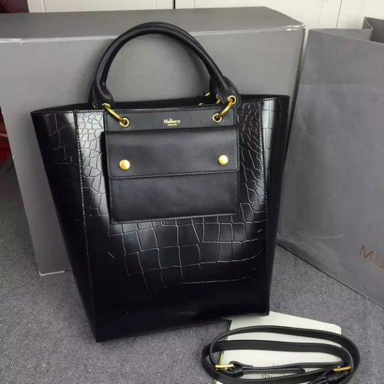 2016 Fall/Winter Mulberry Maple Tote Bag Black Polished Embossed Croc - Click Image to Close