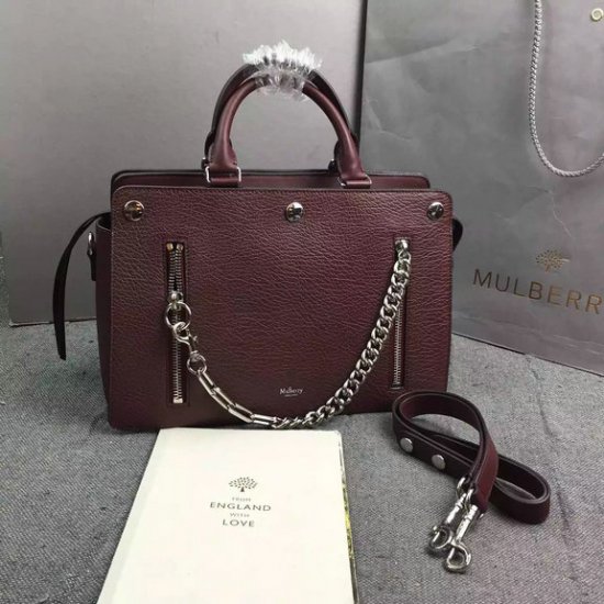 2016 Fall/Winter Mulberry Chain Front Zip Chester Tote Bag Burgundy Textured Goat Leather - Click Image to Close