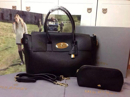 2015 A/W Mulberry Bayswater Buckle Tote Bag in Black Small Grain Leather - Click Image to Close