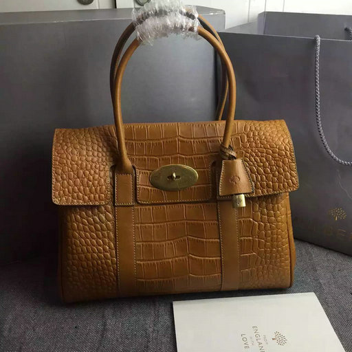 2015 Hottest Mulberry Bayswater Tote Bag Oak Croc Leather - Click Image to Close