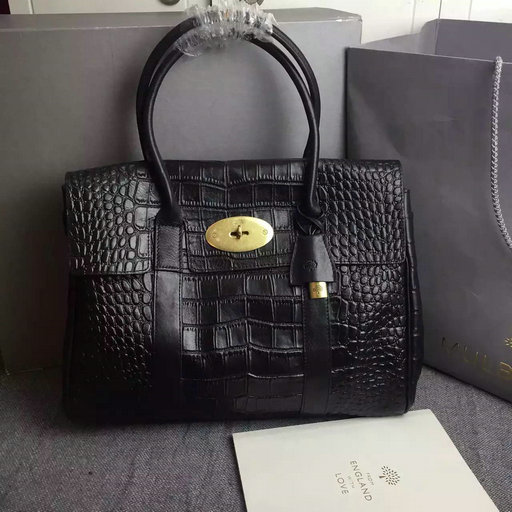 2015 Hottest Mulberry Bayswater Tote Bag Black Croc Leather - Click Image to Close