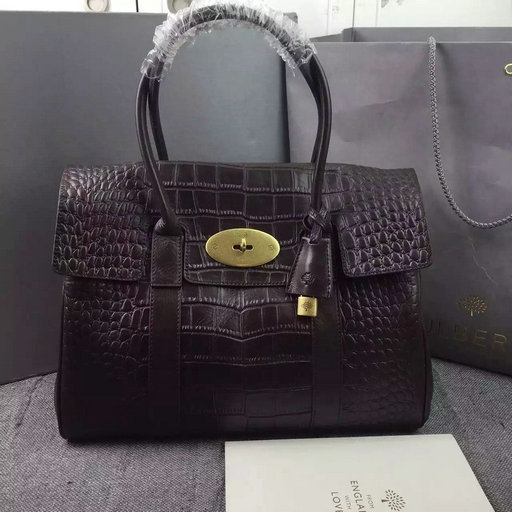 2015 Hottest Mulberry Bayswater Tote Bag Chocolate Croc Leather - Click Image to Close