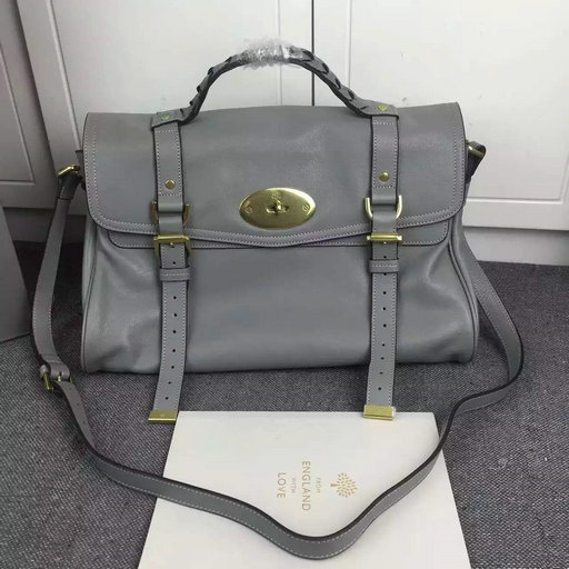2015 New Mulberry Alexa Oversized Satchel Bag in Grey Leather - Click Image to Close