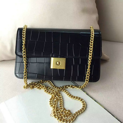2016 Latest Mulberry Cheyne Clutch Black Polished Embossed Croc Leather - Click Image to Close