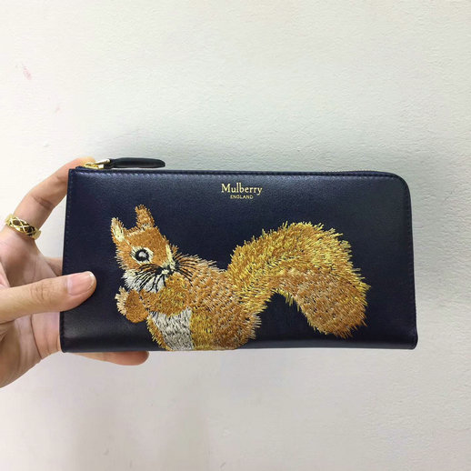 2017 Cheap Mulberry Squirrel Long Part Zip Wallet Midnight Smooth Calf - Click Image to Close