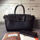 2015 Mulberry Bayswater Buckle Bag Midnight Blue & Black Woven Leather & Flat Calf