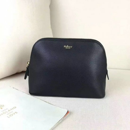 2016 Latest Mulberry Cosmetic Pouch Black Small Classic Grain - Click Image to Close