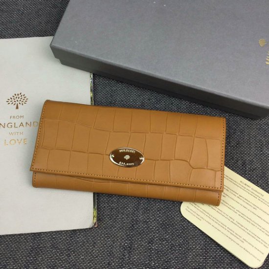 2016 Latest Mulberry Continental Wallet Camel Deep Embossed Croc Print - Click Image to Close