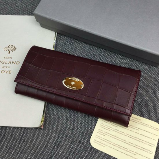 2016 Latest Mulberry Continental Wallet Oxblood Deep Embossed Croc Print - Click Image to Close