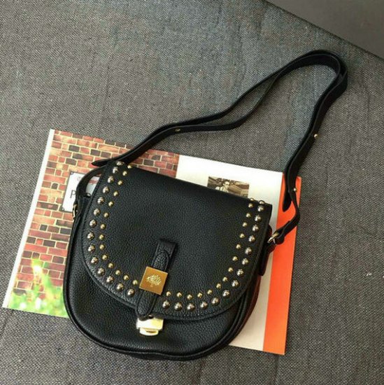 2015 Mulberry Small Tessie Satchel Black with rivets details - Click Image to Close