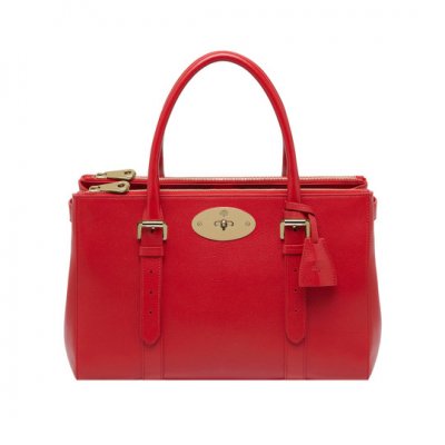 Mulberry Bayswater Double Zip Tote Bright Red Shiny Goat