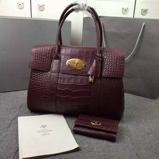 2016 Hottest Mulberry Bayswater Tote Bag Oxblood Croc Leather - Click Image to Close