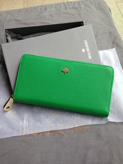 2014 Mulberry Tree Zip Around Wallet Queen Green Grainy Leather - Click Image to Close