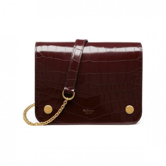 2016 Latest Mulberry Clifton Crossbody Bag Burgundy Polished Embossed Croc Leather - Click Image to Close