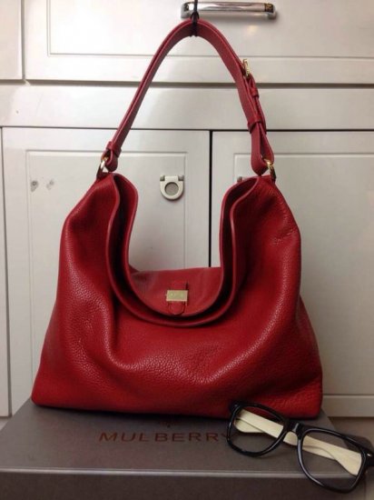 New Mulberry Handbags 2014-Tessie Hobo Poppy Red Soft Small Grain - Click Image to Close