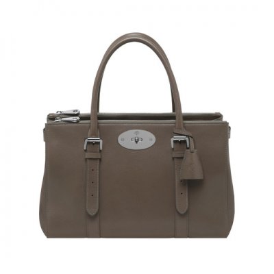 Mulberry Bayswater Double Zip Tote Taupe Shiny Goat