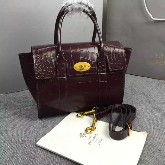 2016 Latest Mulberry Small New Bayswater Bag in Oxblood Polished Embossed Croc Leather - Click Image to Close