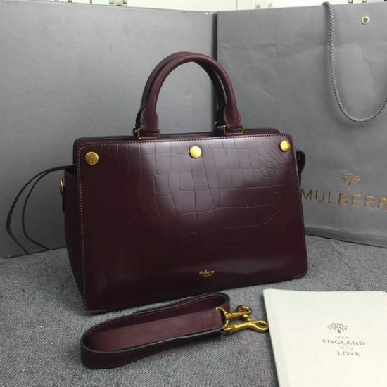 2016 Fall/Winter Mulberry Chester Tote Bag Burgundy Polished Croc Leather - Click Image to Close
