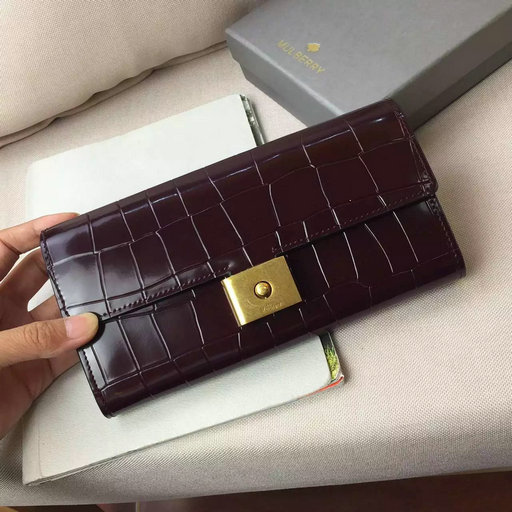 2016 Latest Mulberry Cheyne Wallet Burgundy Polished Embossed Croc - Click Image to Close