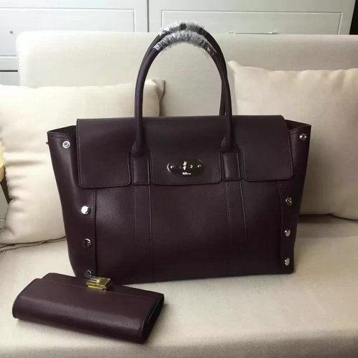 2016 Latest Mulberry New Bayswater Tote Oxblood Smooth Calf with Studs - Click Image to Close
