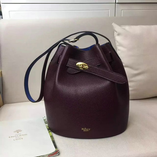 2017 Spring/Summer Mulberry Abbey Bucket Bag in Oxblood & Porcelain Blue Grain Leather - Click Image to Close
