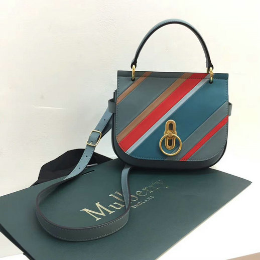 2017 Cheap Mulberry Small Amberley Satchel Multicolor Diagonal Striped Leather - Click Image to Close