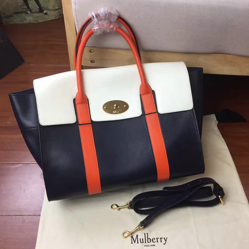 2017 Cheap Mulberry Bayswater with Strap Midnight, Chalk & Orange Smooth Calf - Click Image to Close