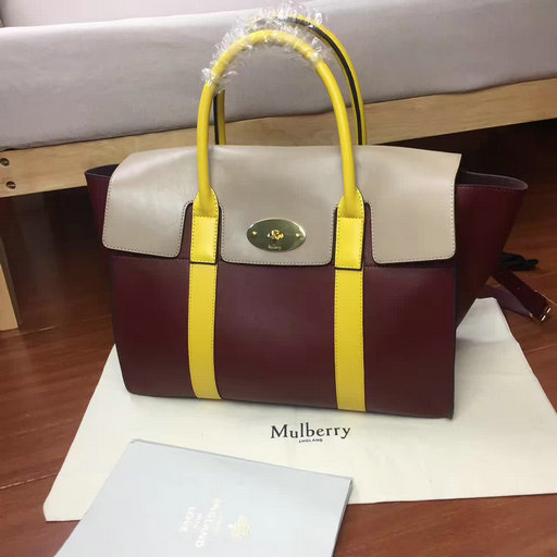 2017 Cheap Mulberry Bayswater with Strap Oxblood, Dune & Sunflower Smooth Calf - Click Image to Close