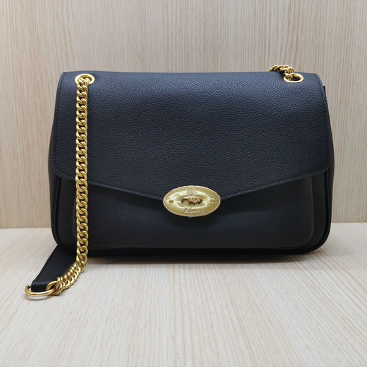 2021 Mulberry Darley Shoulder Bag Black Heavy Grain Leather - Click Image to Close