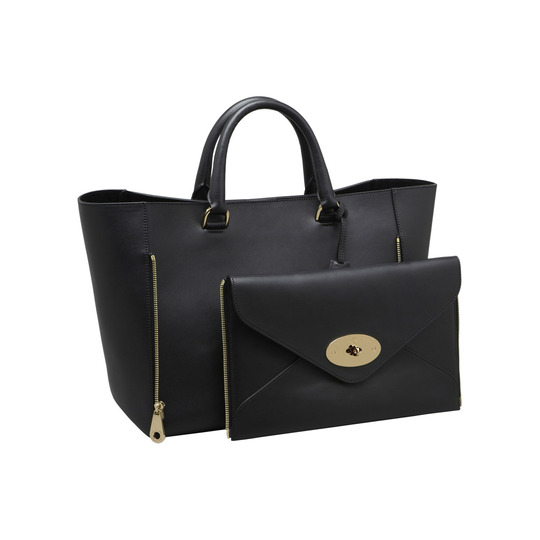Mulberry Willow Tote Black Silky Classic Calf With Soft Gold - Click Image to Close