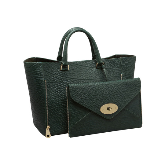 Mulberry Willow Tote Pheasant Green Shrunken Calf With Soft Gold - Click Image to Close