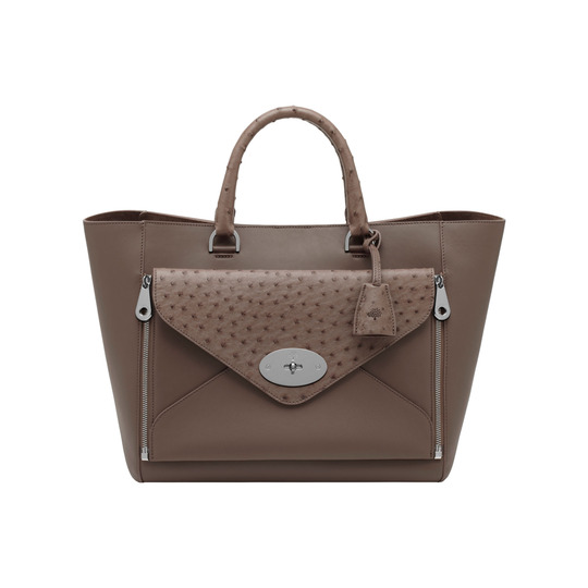 Mulberry Willow Tote Taupe Ostrich & Silky Classic Calf - Click Image to Close