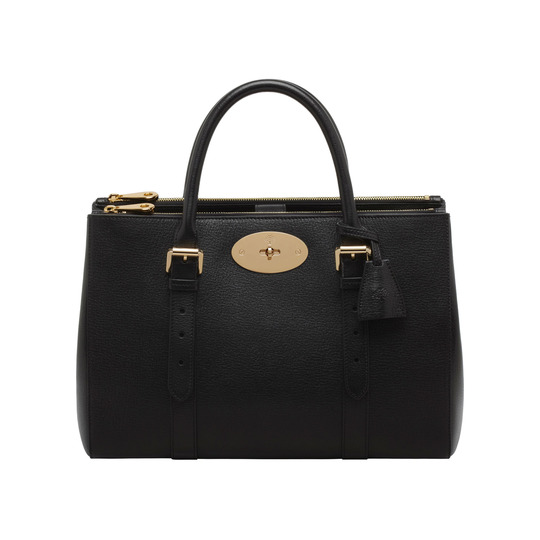 Mulberry Bayswater Double Zip Tote Black Shiny Goat - Click Image to Close