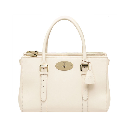 Mulberry Bayswater Double Zip Tote Off White Shiny Goat - Click Image to Close