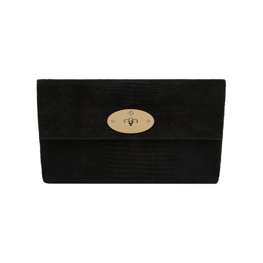 Mulberry Clemmie Clutch Black Reptile Print Suede - Click Image to Close