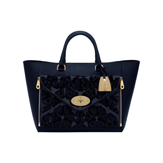 Mulberry Willow Tote Midnight Blue Jacquard Velvet - Click Image to Close