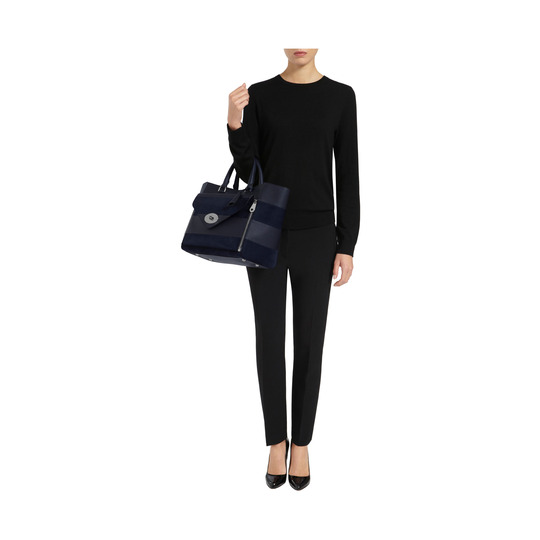 Mulberry Willow Tote Midnight Blue Silky Classic Calf & Nubuck Stripe - Click Image to Close
