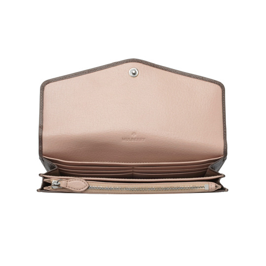 Mulberry Dome Rivet Continental Wallet Taupe & Ballet Pink Shiny Goat - Click Image to Close