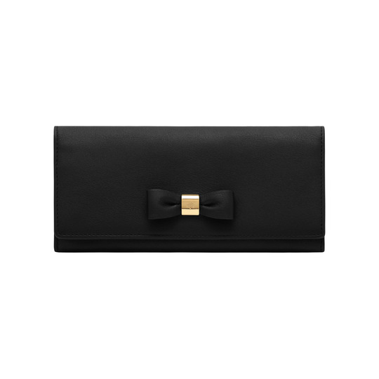 Mulberry Bow Continental Wallet Black Silky Classic Calf - Click Image to Close