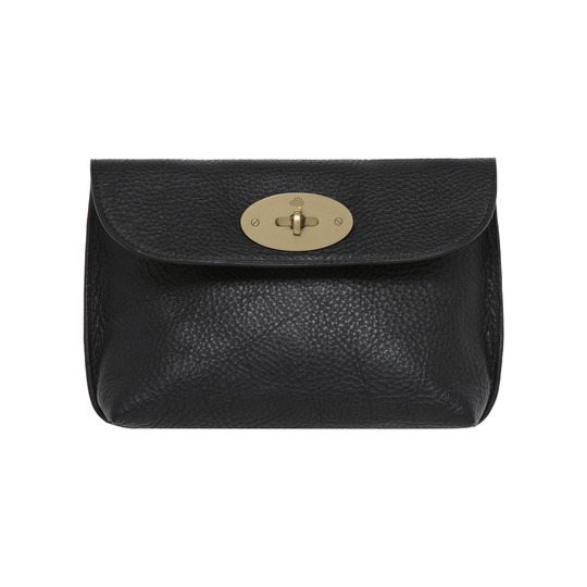 Mulberry Locked Cosmetic Purse Black Natural Leather With Brass - Click Image to Close
