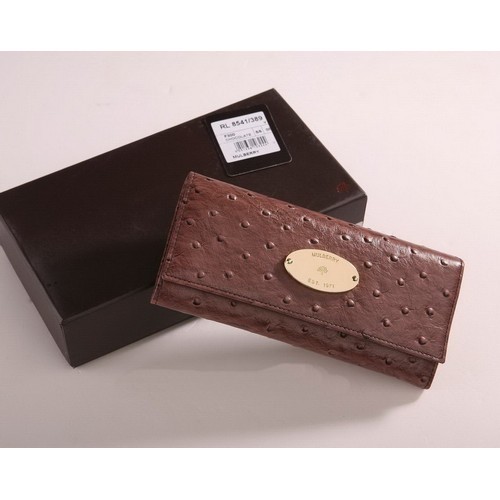 Mulberry Continental Ostrich Leather Wallet 8541-342 Chocolate - Click Image to Close
