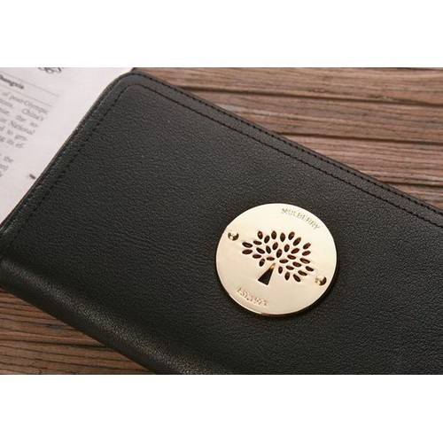 Mulberry Cow Leather Long Wallet 8461-571 Black - Click Image to Close