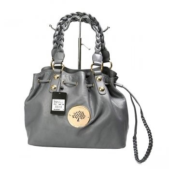 Mulberry Women Daria Drawstring Leathers Tote Bag Grey - Click Image to Close